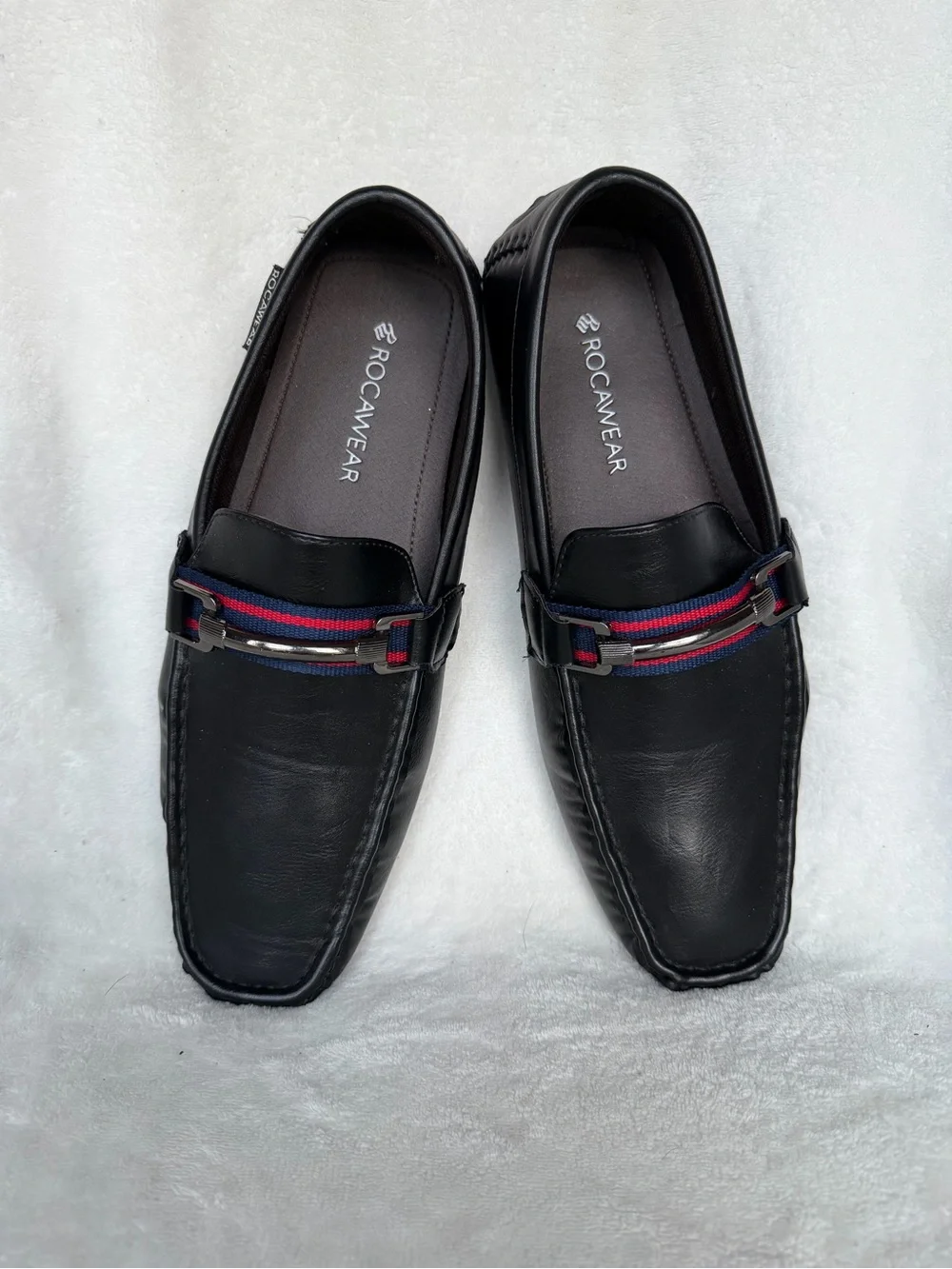 Rocawear Men’s Black Slip-On Driving Loafers with Red-Blue Accent Size 9.5